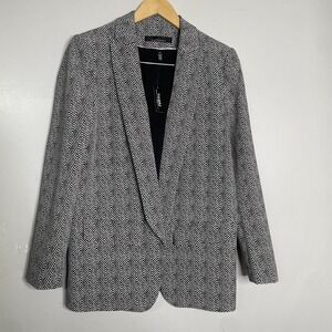 White House Black Market The Relaxed Blazer Blazigan Black White‎ Herringbone 6